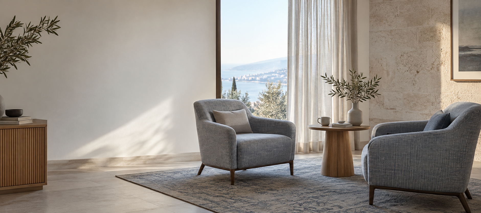 A calm, private therapy room with two comfortable chairs
